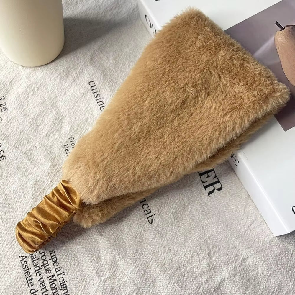 New Wide Design Fluffy Headband Solid Color Elastic Hair Band Soft Imitation Fur Hairbands Daily Wear