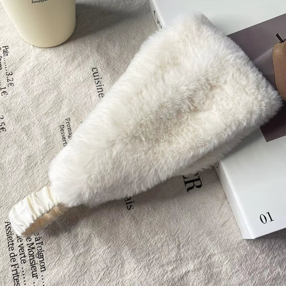 New Wide Design Fluffy Headband Solid Color Elastic Hair Band Soft Imitation Fur Hairbands Daily Wear