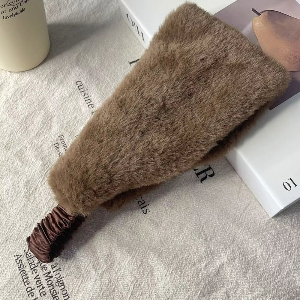 New Wide Design Fluffy Headband Solid Color Elastic Hair Band Soft Imitation Fur Hairbands Daily Wear